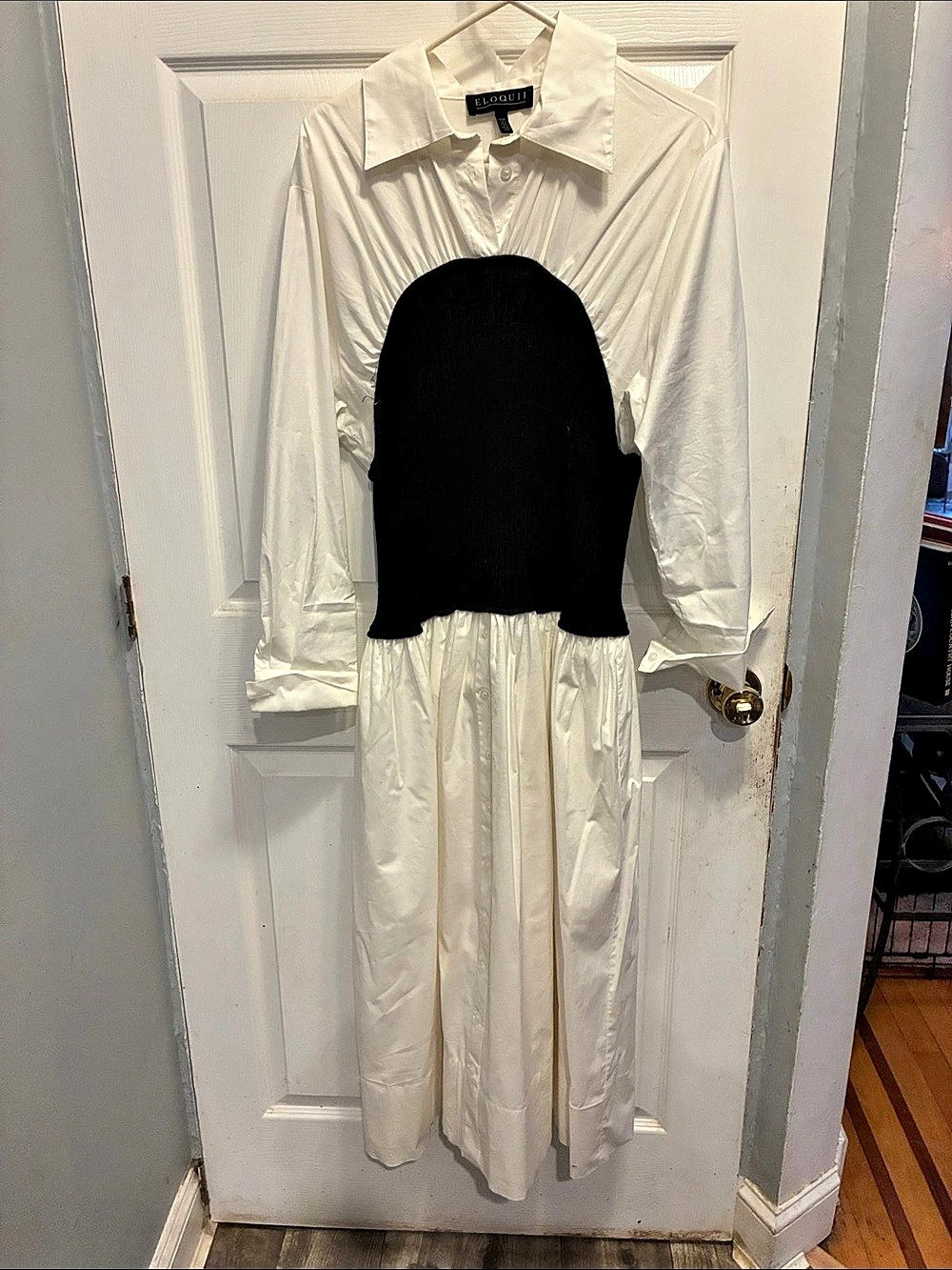 ELOQUII Corset Detail Poplin Maxi Dress White & Black Size 14/16